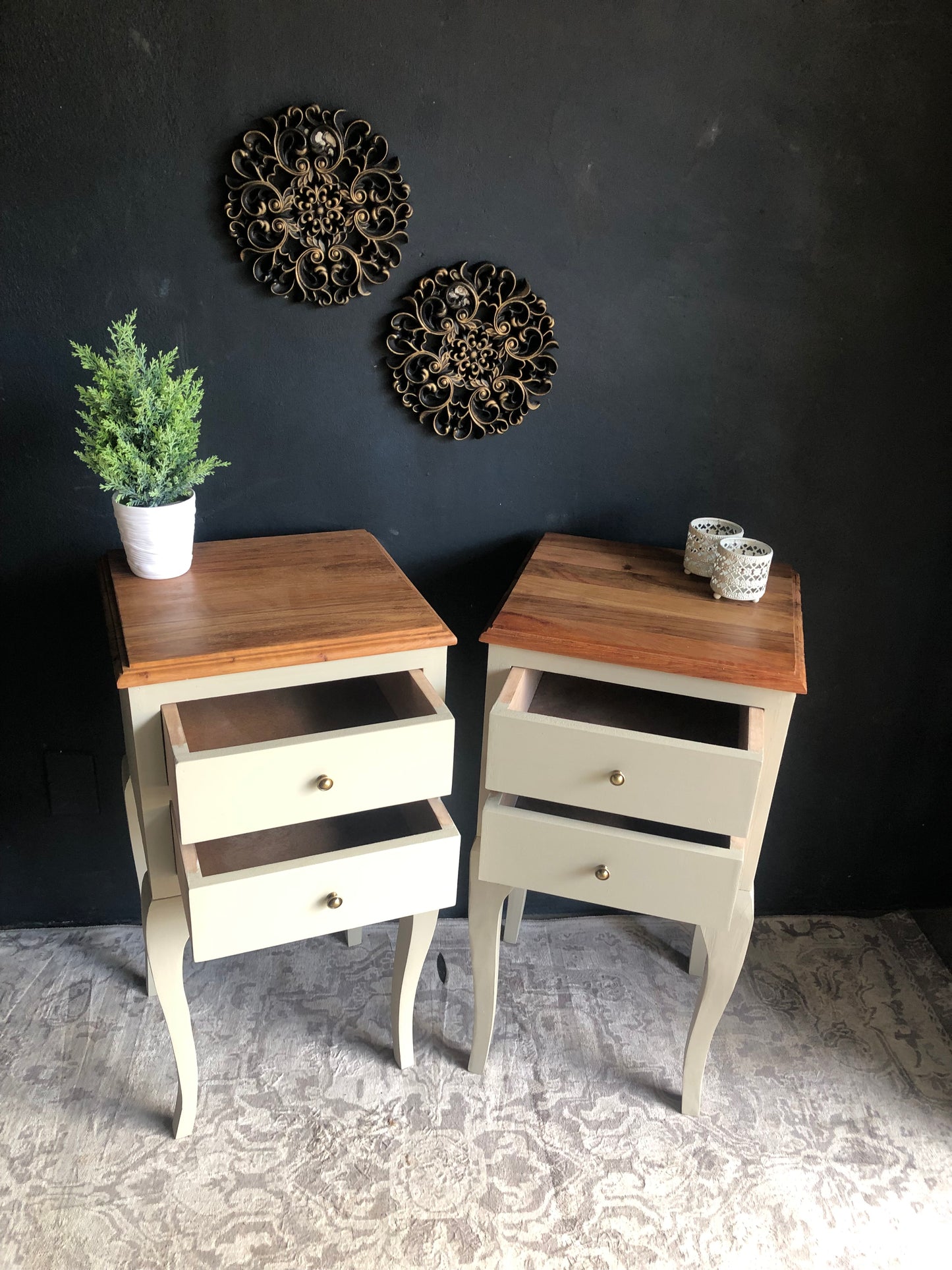 Elegant 2-Drawer French-Style Pedestal Tables (Set of 2)