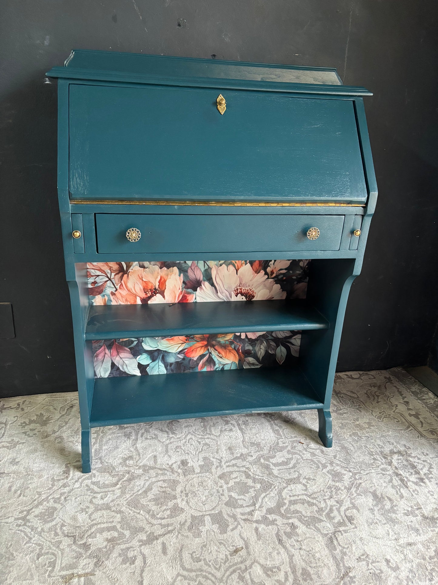 Teal Drop Front Writing Bureau
