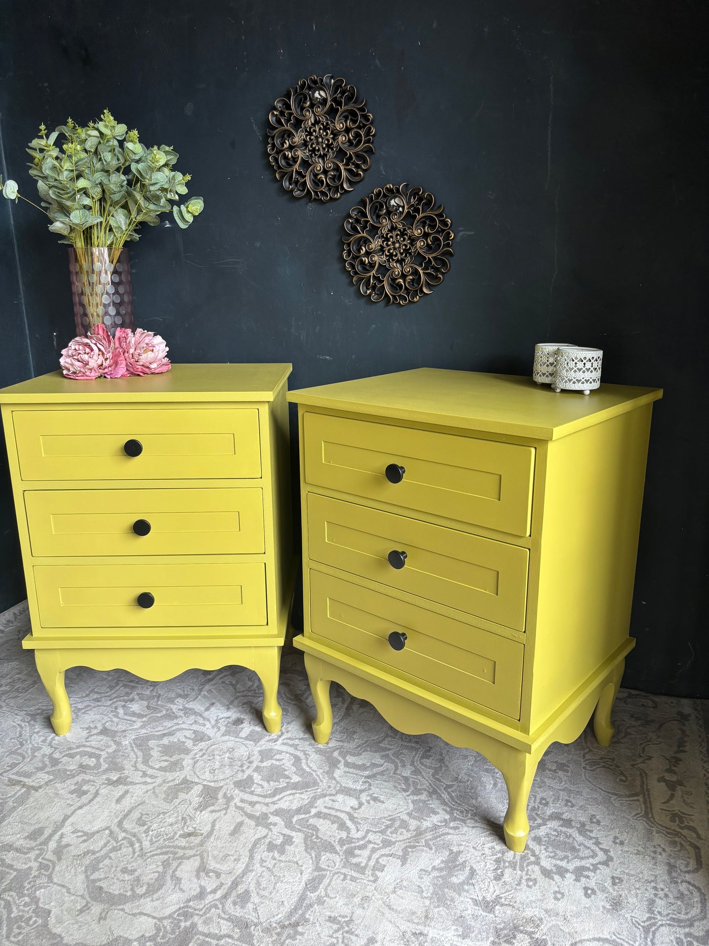 Vintage Three-Drawer Bedside Pedestals (Pair)