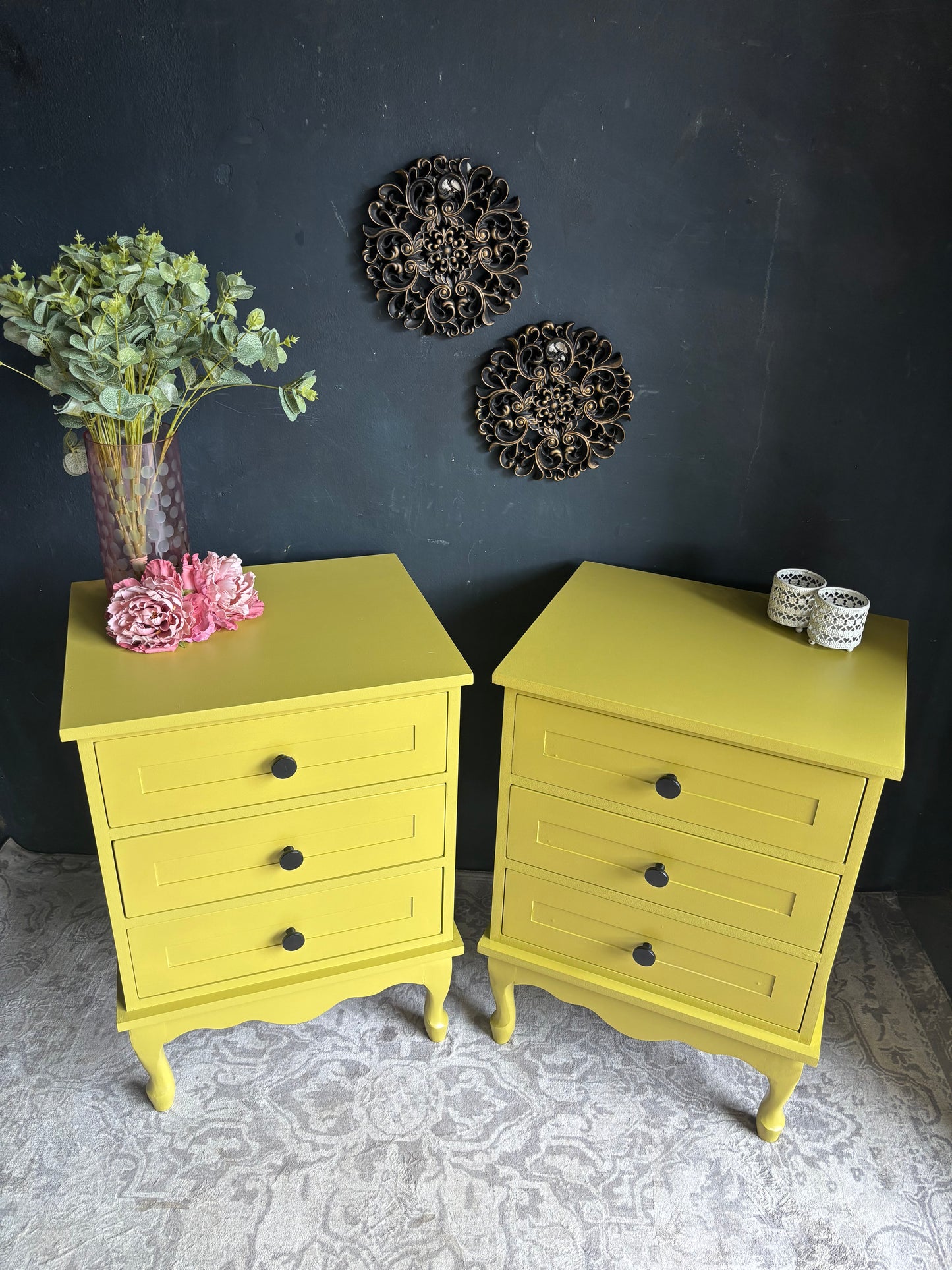 Vintage Three-Drawer Bedside Pedestals (Pair)