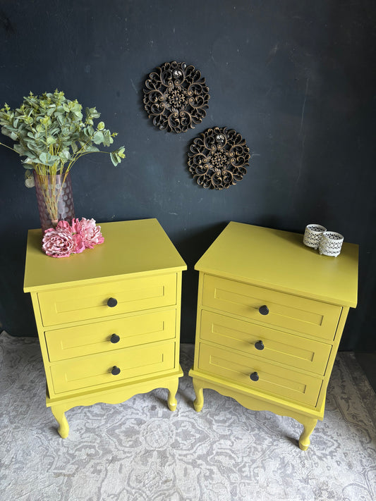 Vintage Three-Drawer Bedside Pedestals (Pair)
