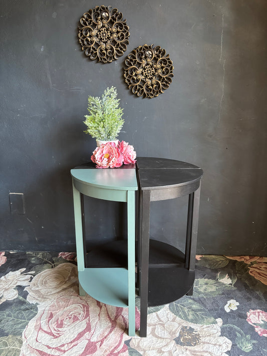 Black and Teal Circular Side Tables (Set of 4)