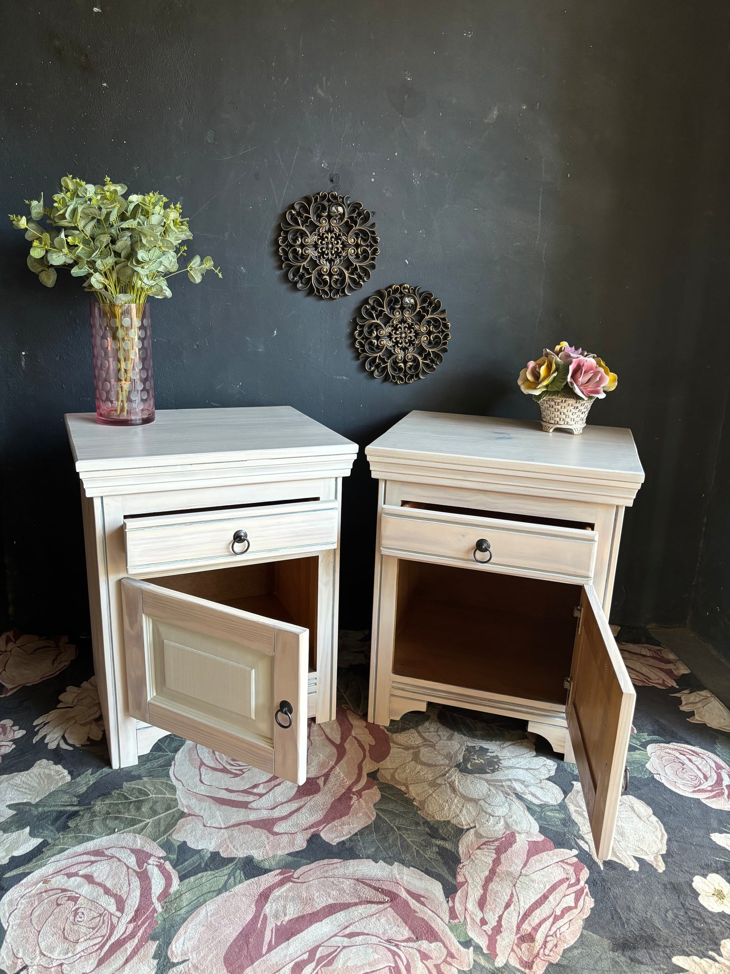 Pine Bedside Tables with Drawer and Cupboard