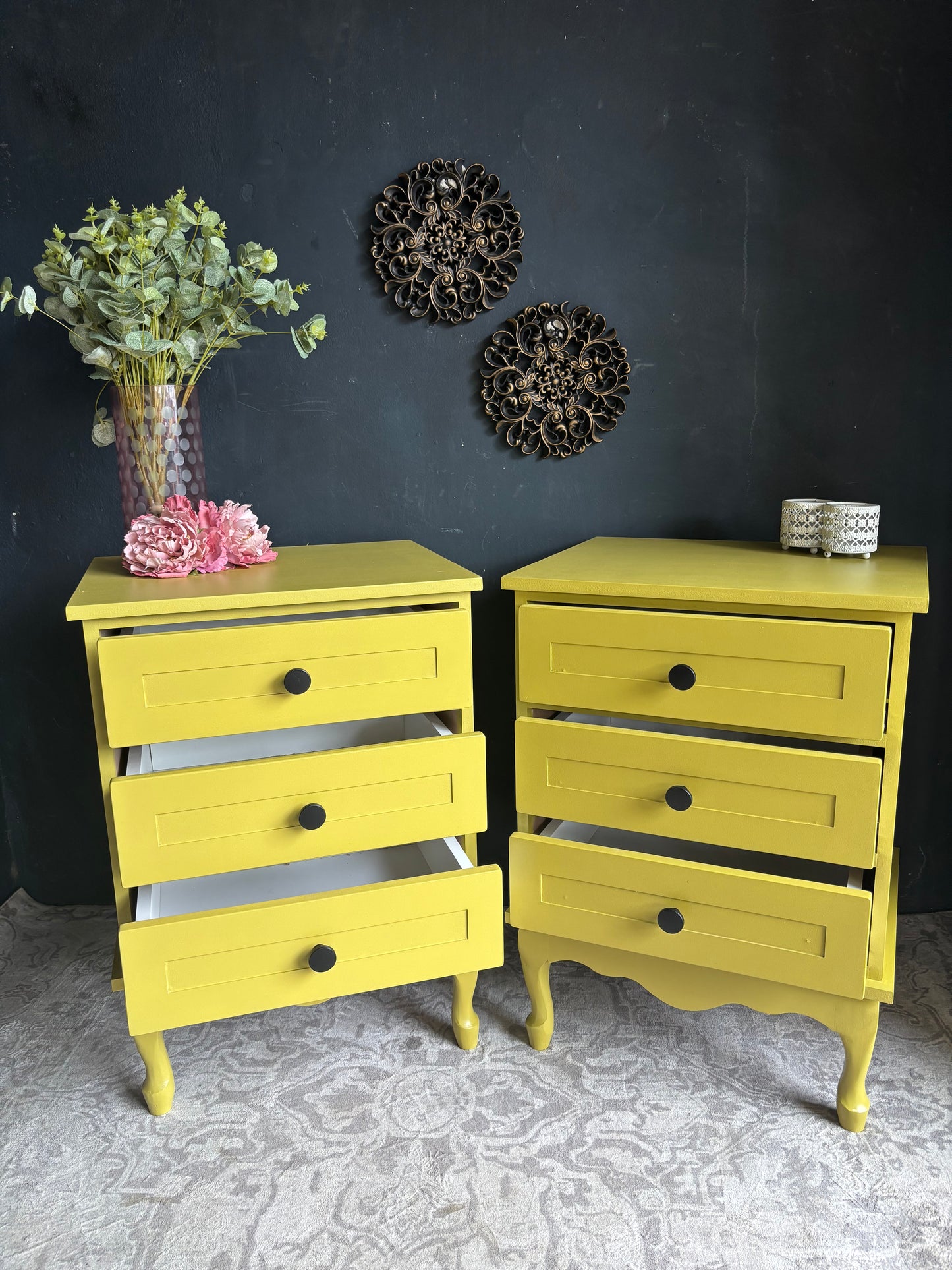 Vintage Three-Drawer Bedside Pedestals (Pair)