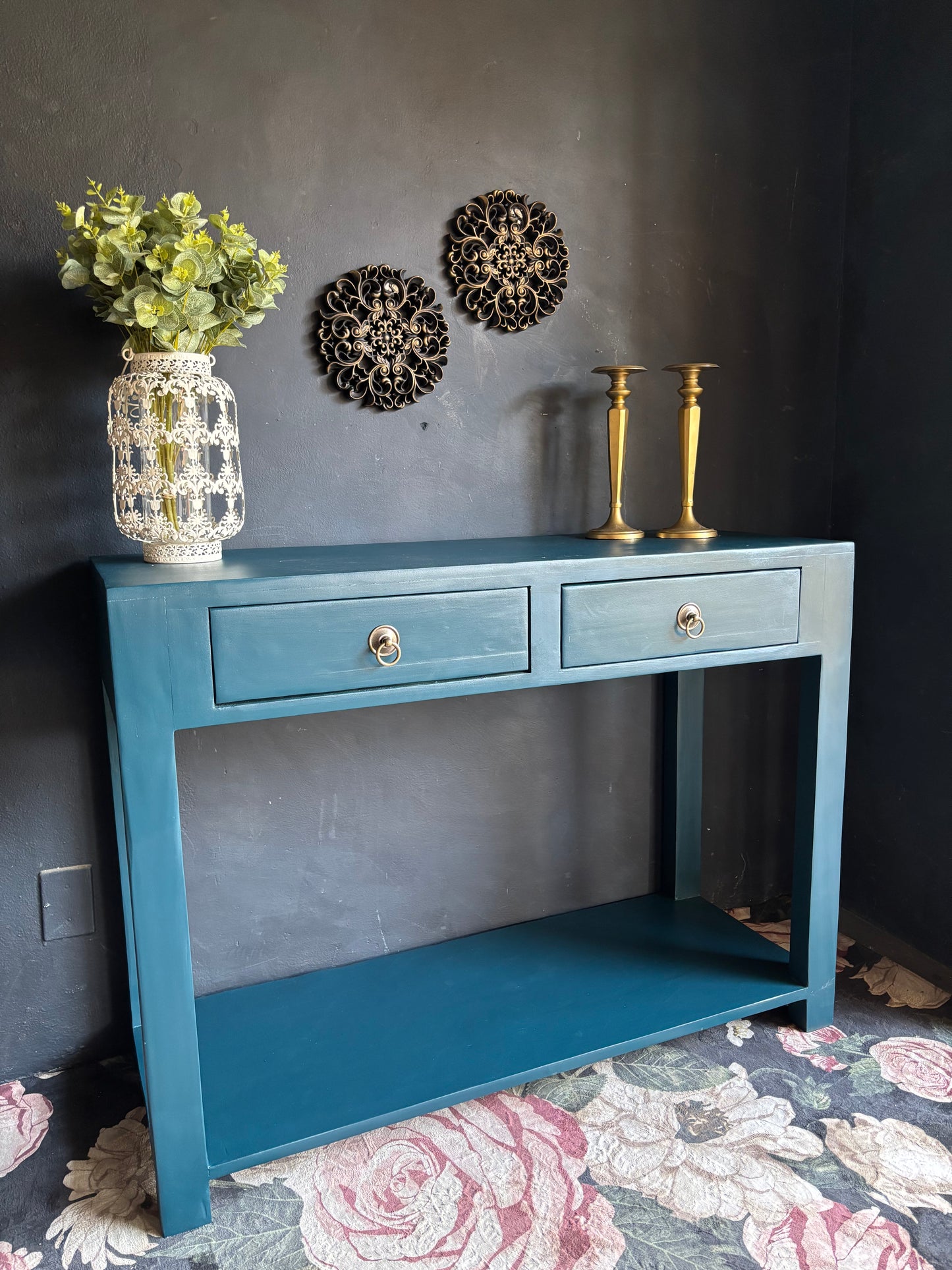 Vibrant Teal Two-Drawer Server/Console Tqble