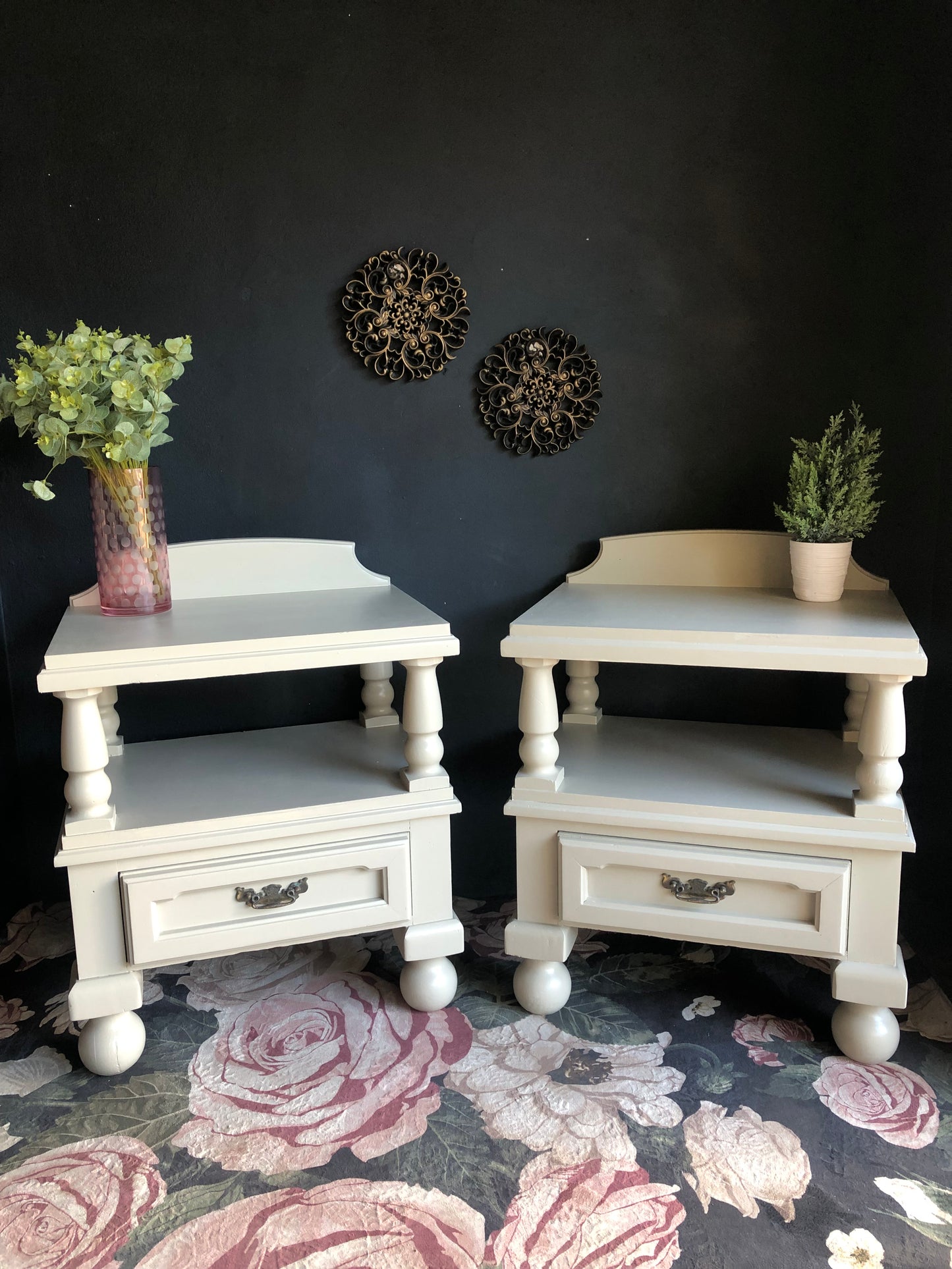 Vintage Beige Bedside Tables (Set of 2)