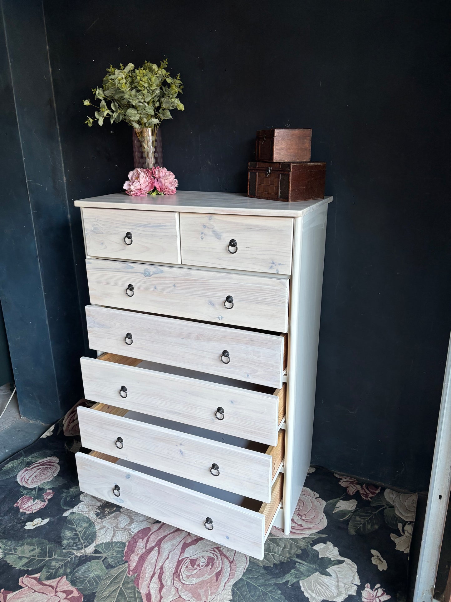 Heritage Whitewashed Pine 7-Drawer Tall Chest