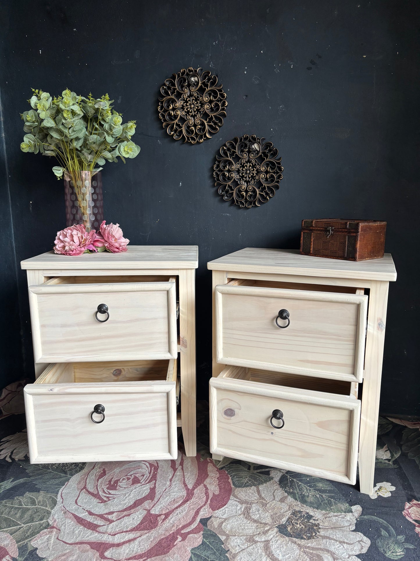 Hampton White Washed Bedside Tables (selling as a pair)