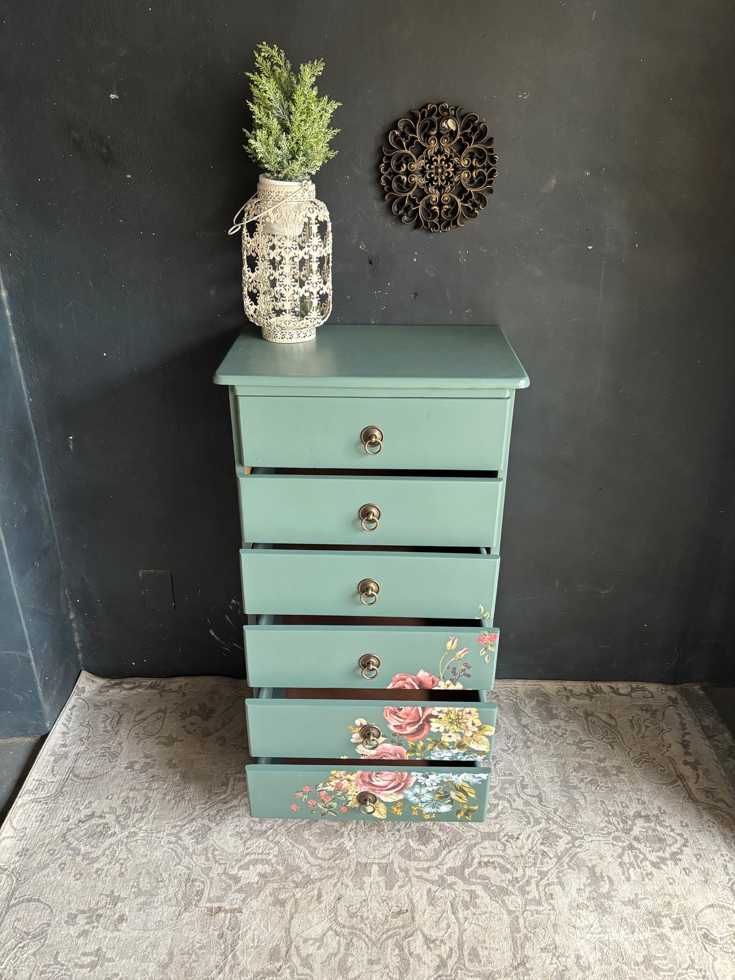 Floral Vibrant Teal Chest of Drawers