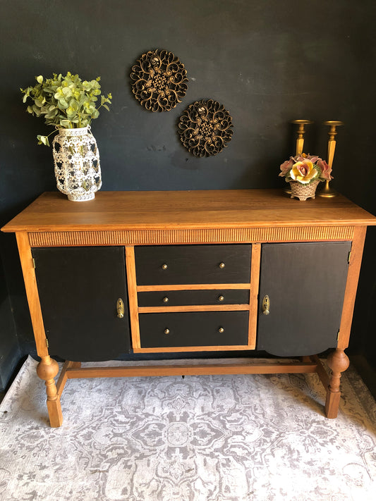 Mid-Century Two-Tone Sideboard Cabinet – Black & Natural Wood Finish