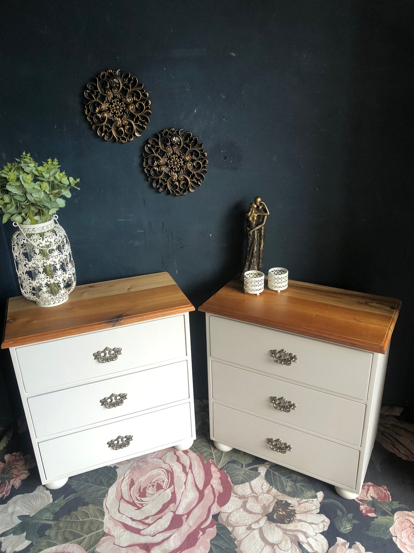 Elegant 3-Drawer Bedside Pedestals with Blackwood Tops