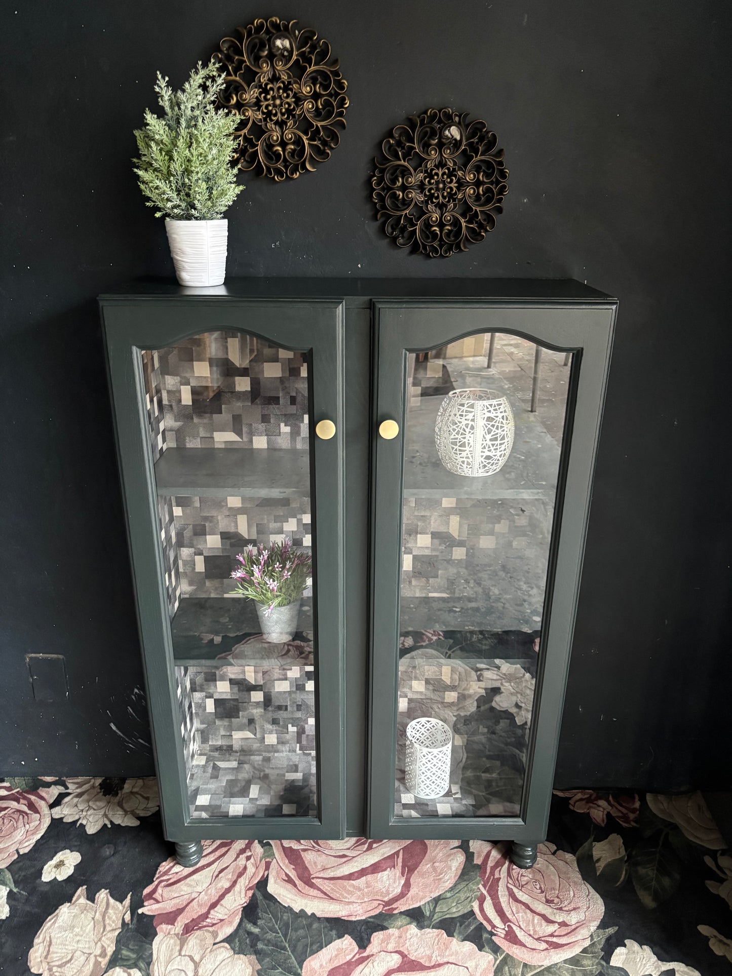 Forest Green Glass Display Cabinet