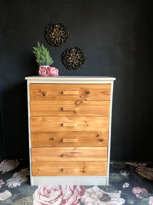 Beige & Natural Wood Chest of Drawers – 6-Drawer Storage Unit
