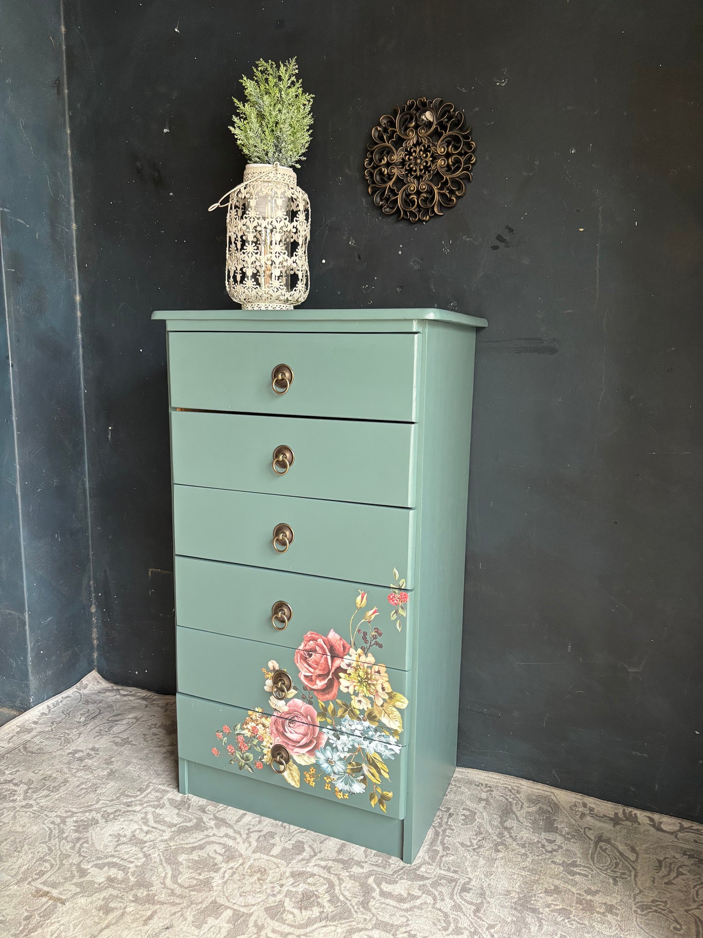 Floral Vibrant Teal Chest of Drawers