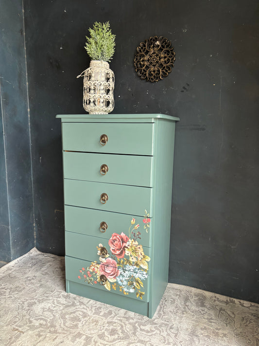 Floral Vibrant Teal Chest of Drawers