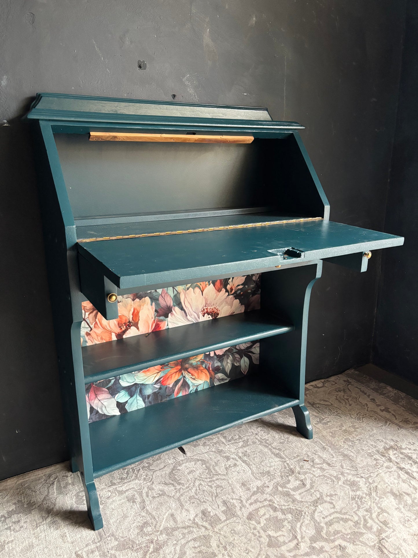 Teal Drop Front Writing Bureau