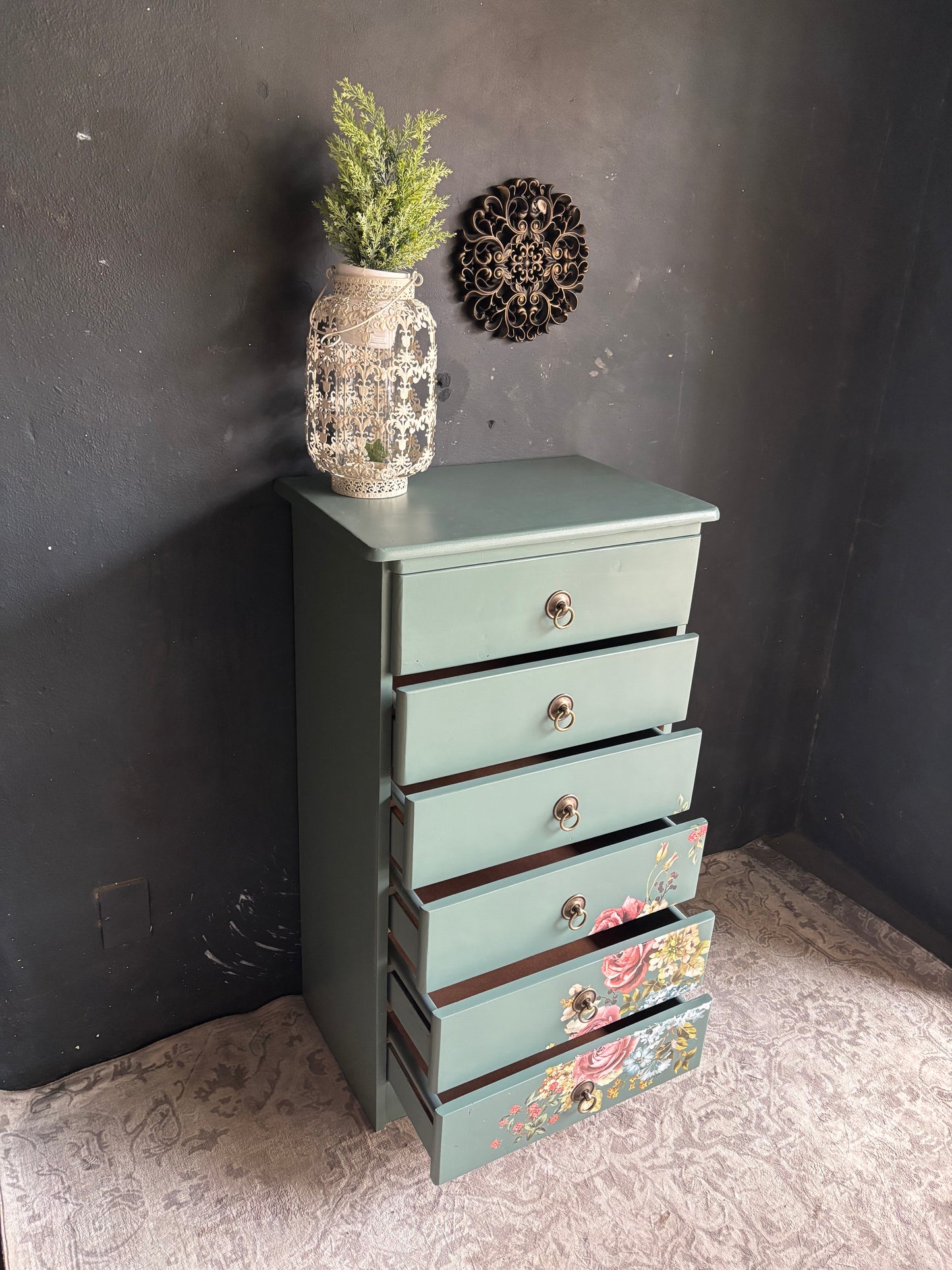 Floral Vibrant Teal Chest of Drawers