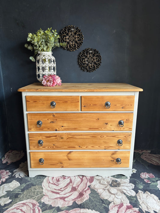 Natural Wood and Soft Beige Chest of Drawers