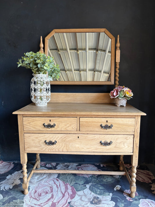 Classic Oak Vanity Desk with Mirror