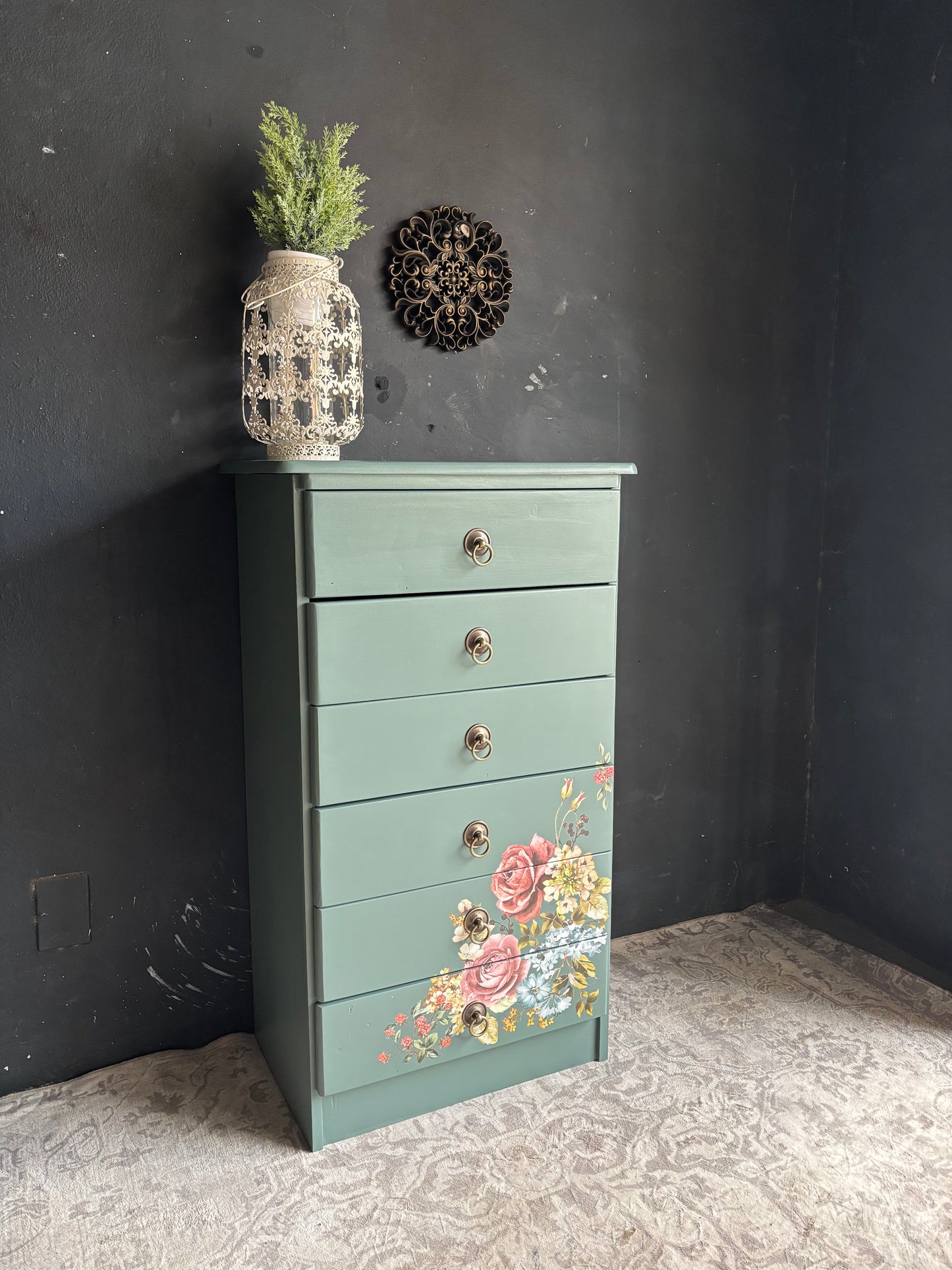 Floral Vibrant Teal Chest of Drawers