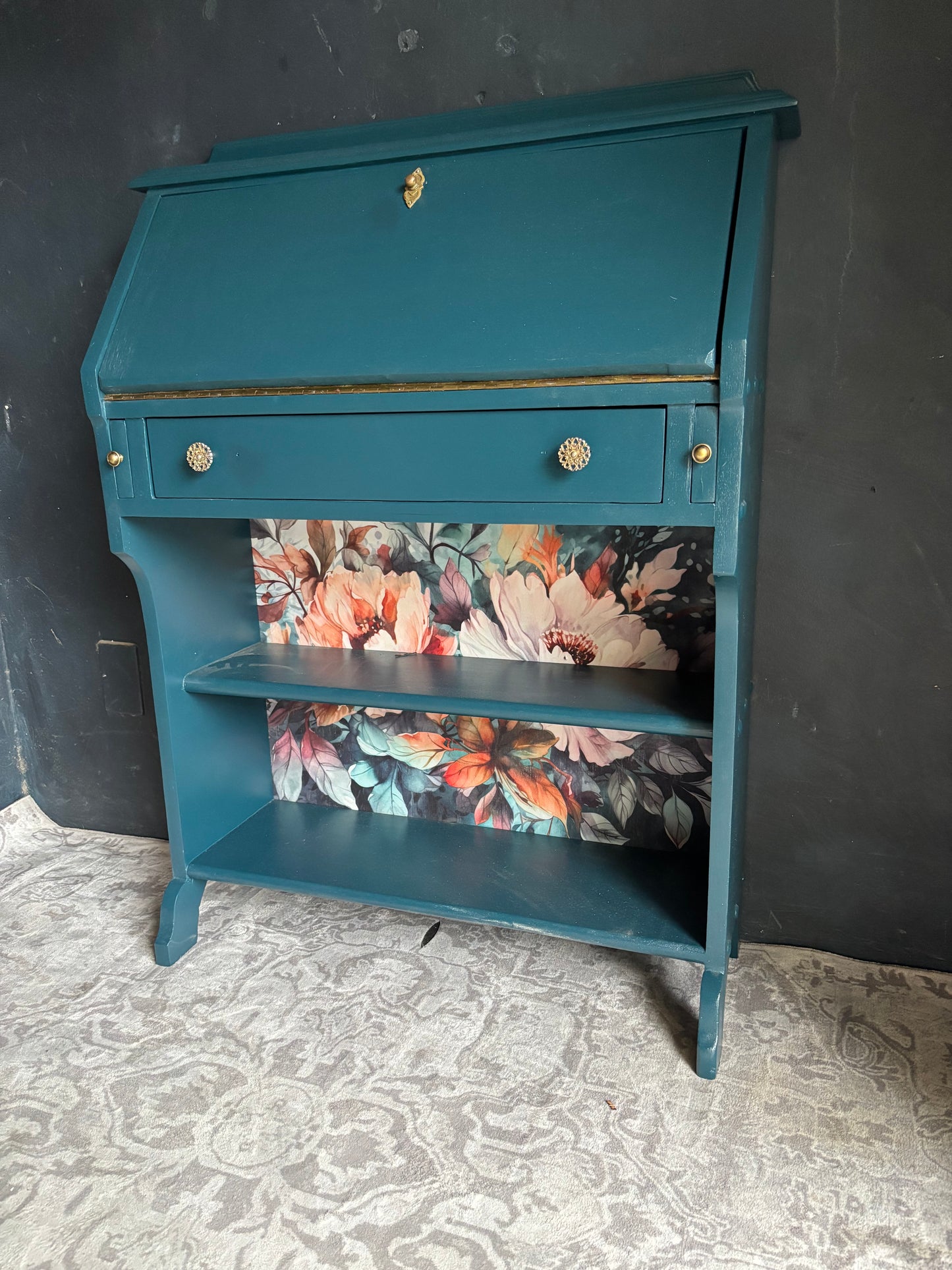 Teal Drop Front Writing Bureau