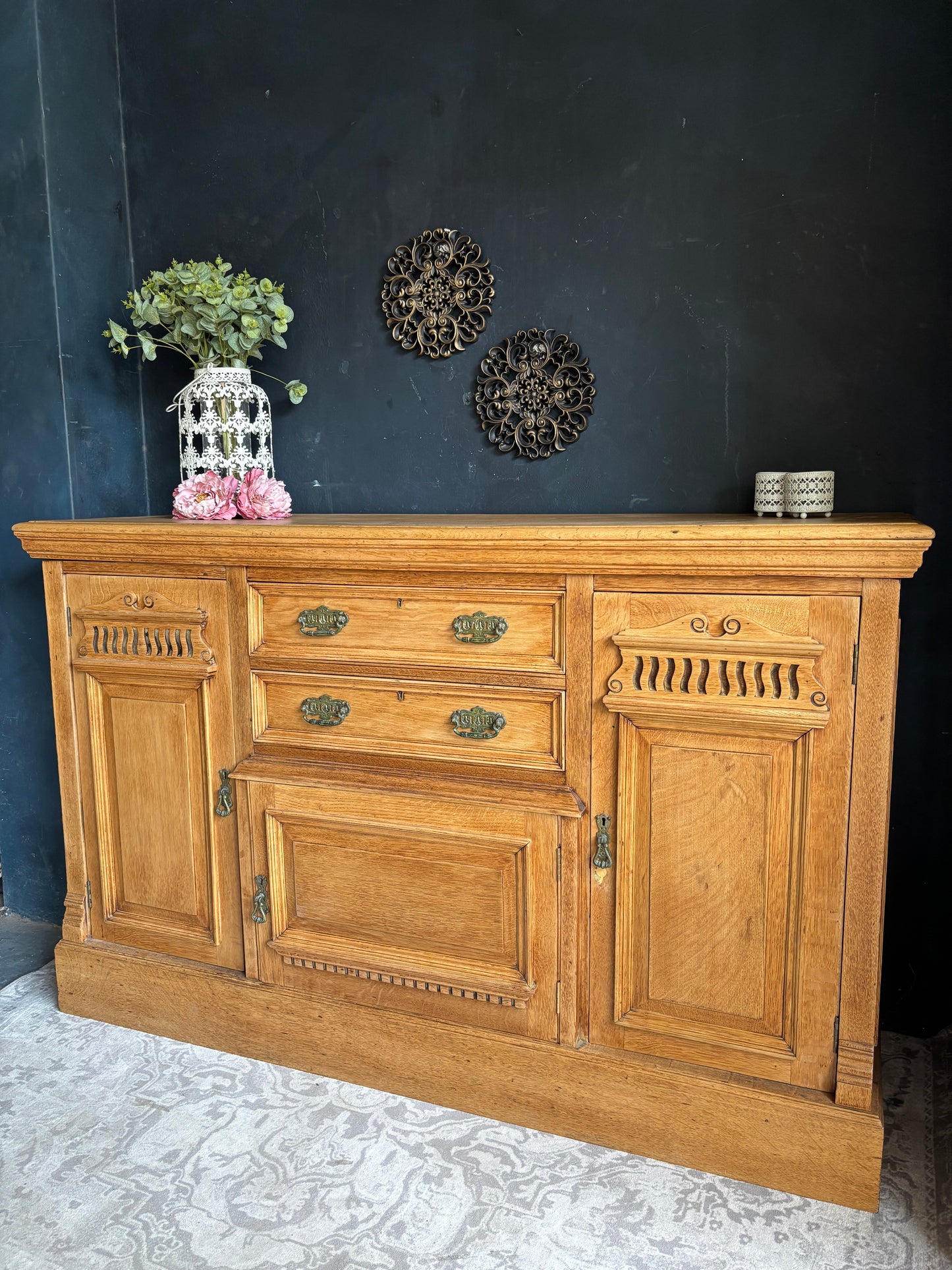 Solid Oak Sideboard with Carved Detail