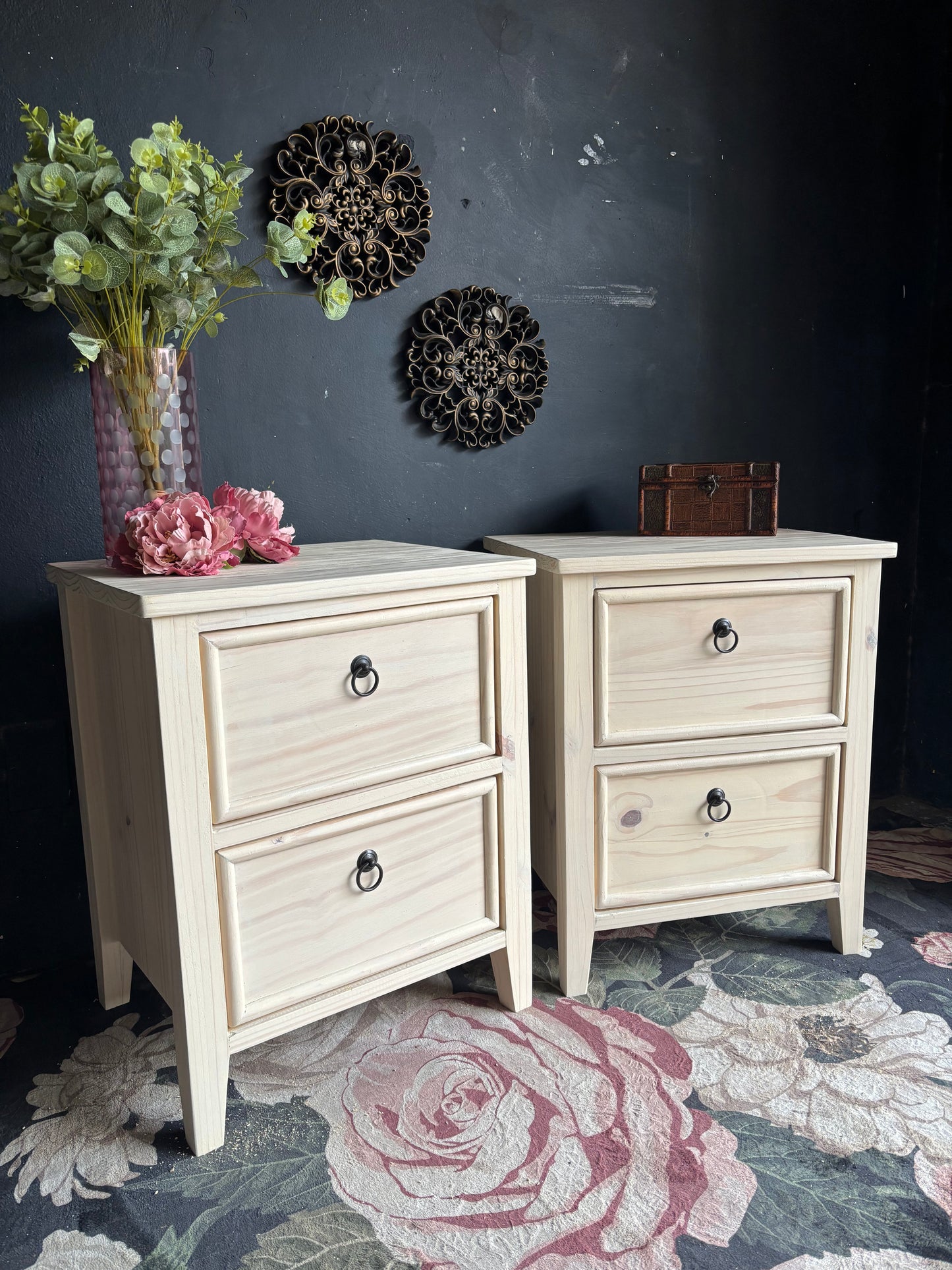 Hampton White Washed Bedside Tables (selling as a pair)