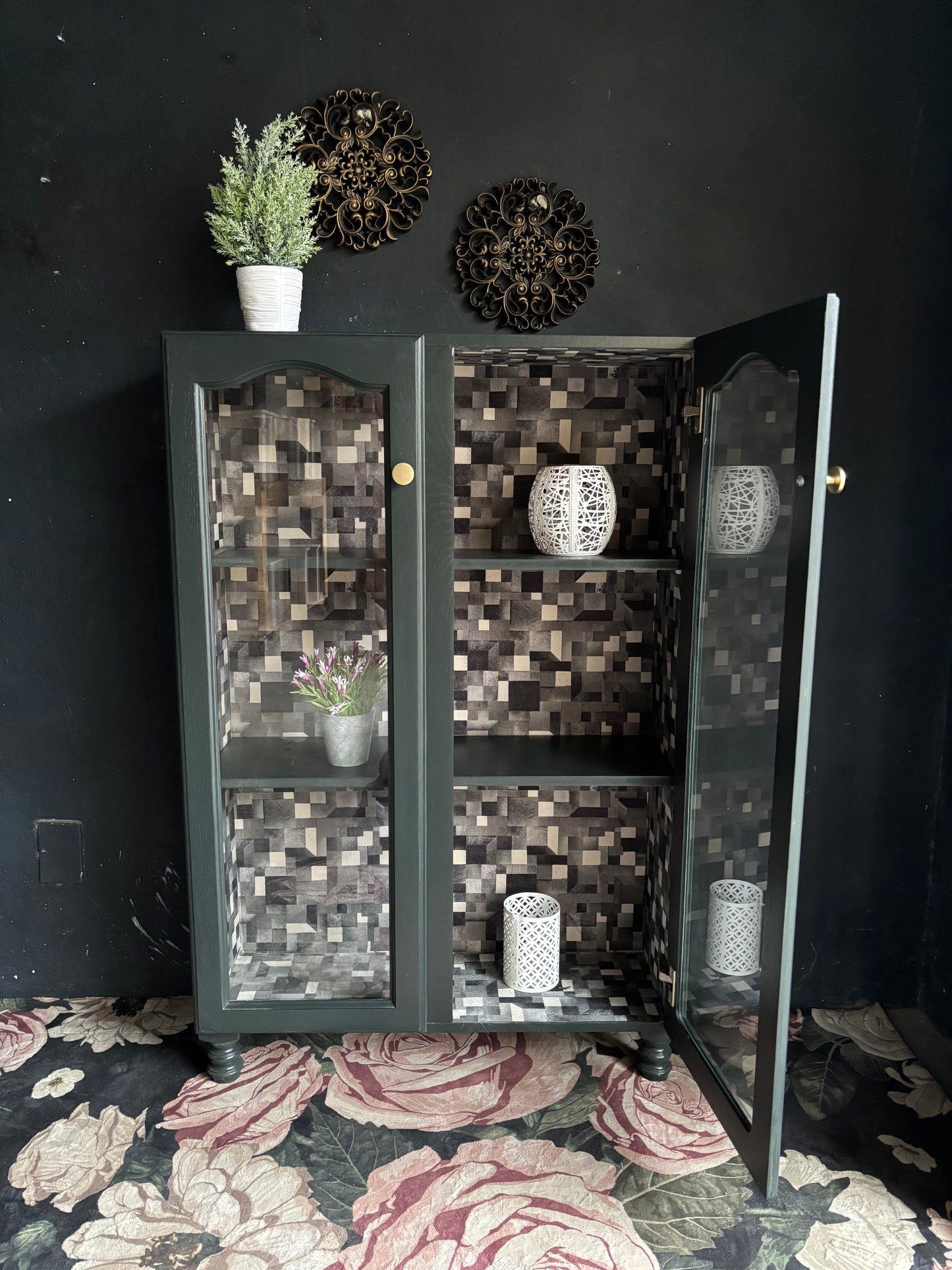 Forest Green Glass Display Cabinet