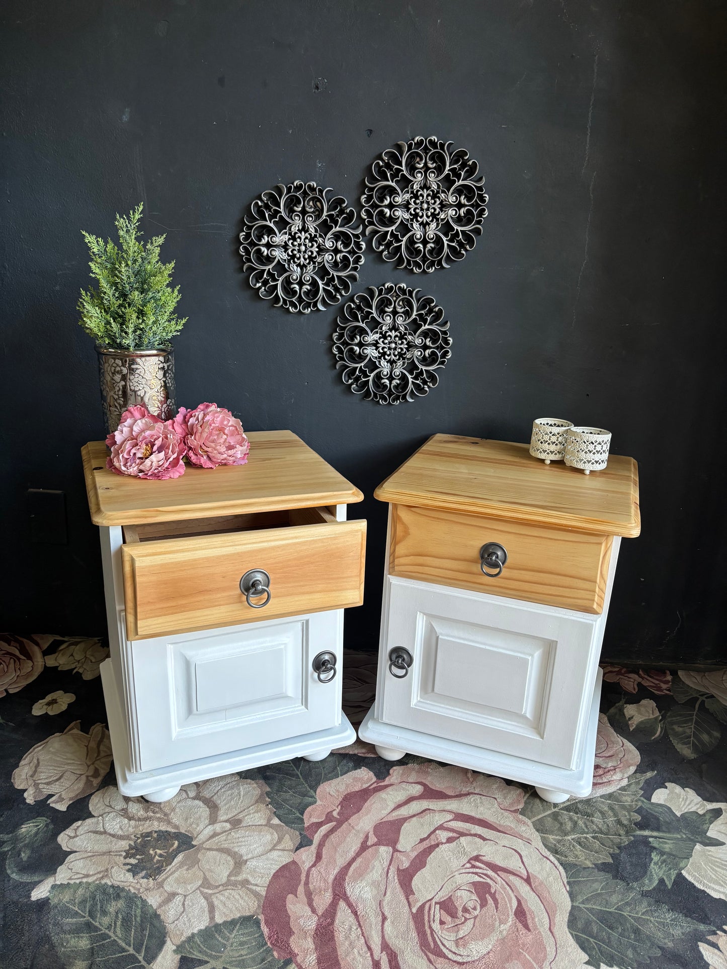 Pair of White & Pine Bedside Tables