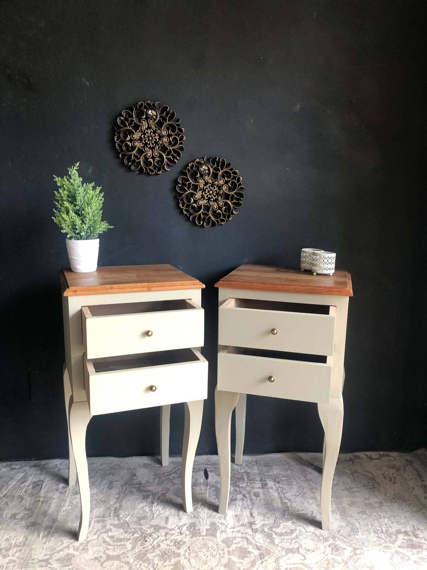 Elegant 2-Drawer French-Style Pedestal Tables (Set of 2)
