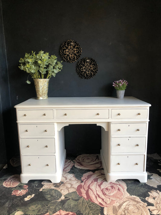 Vintage White Pedestal Desk