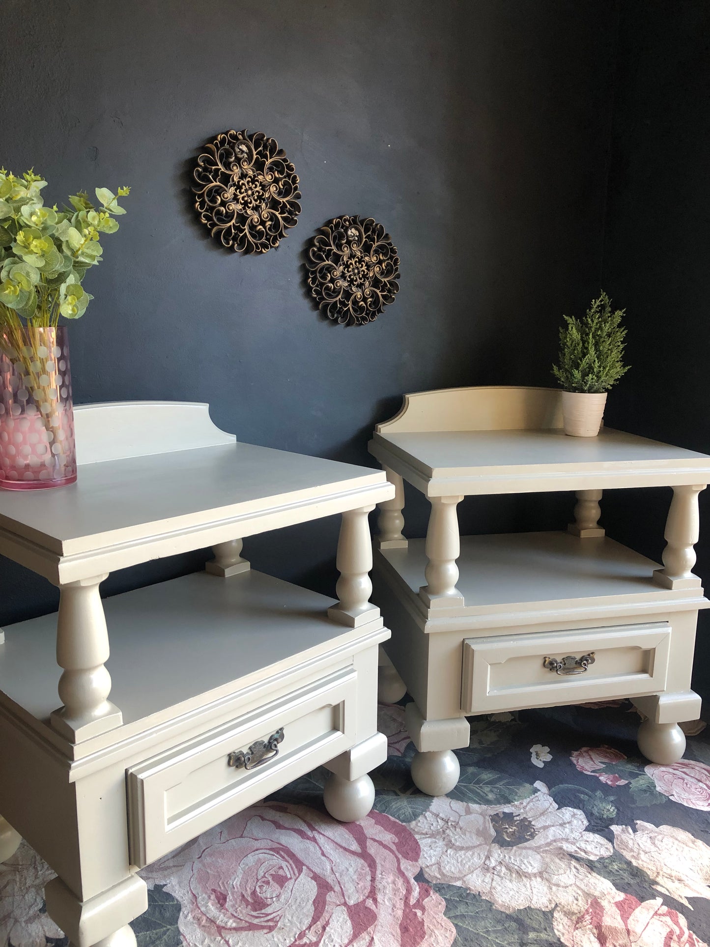 Vintage Beige Bedside Tables (Set of 2)