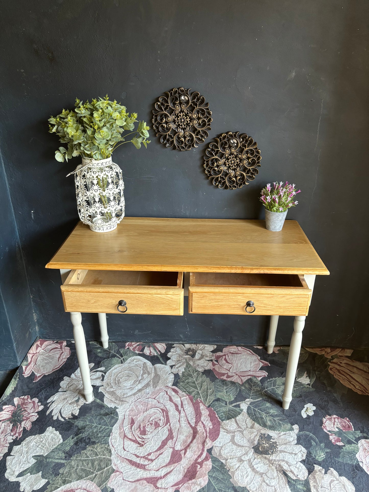 Oak and Soft White Two-Drawer Server
