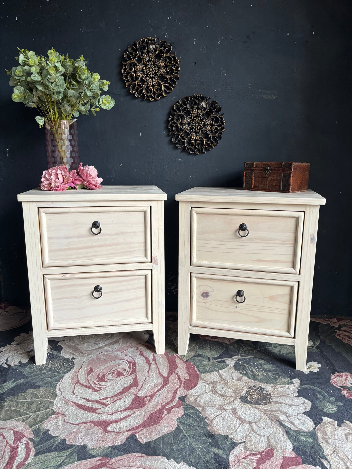 Hampton White Washed Bedside Tables (selling as a pair)