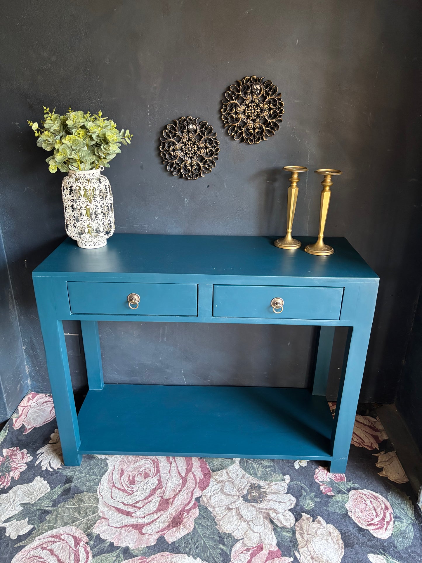 Vibrant Teal Two-Drawer Server/Console Tqble
