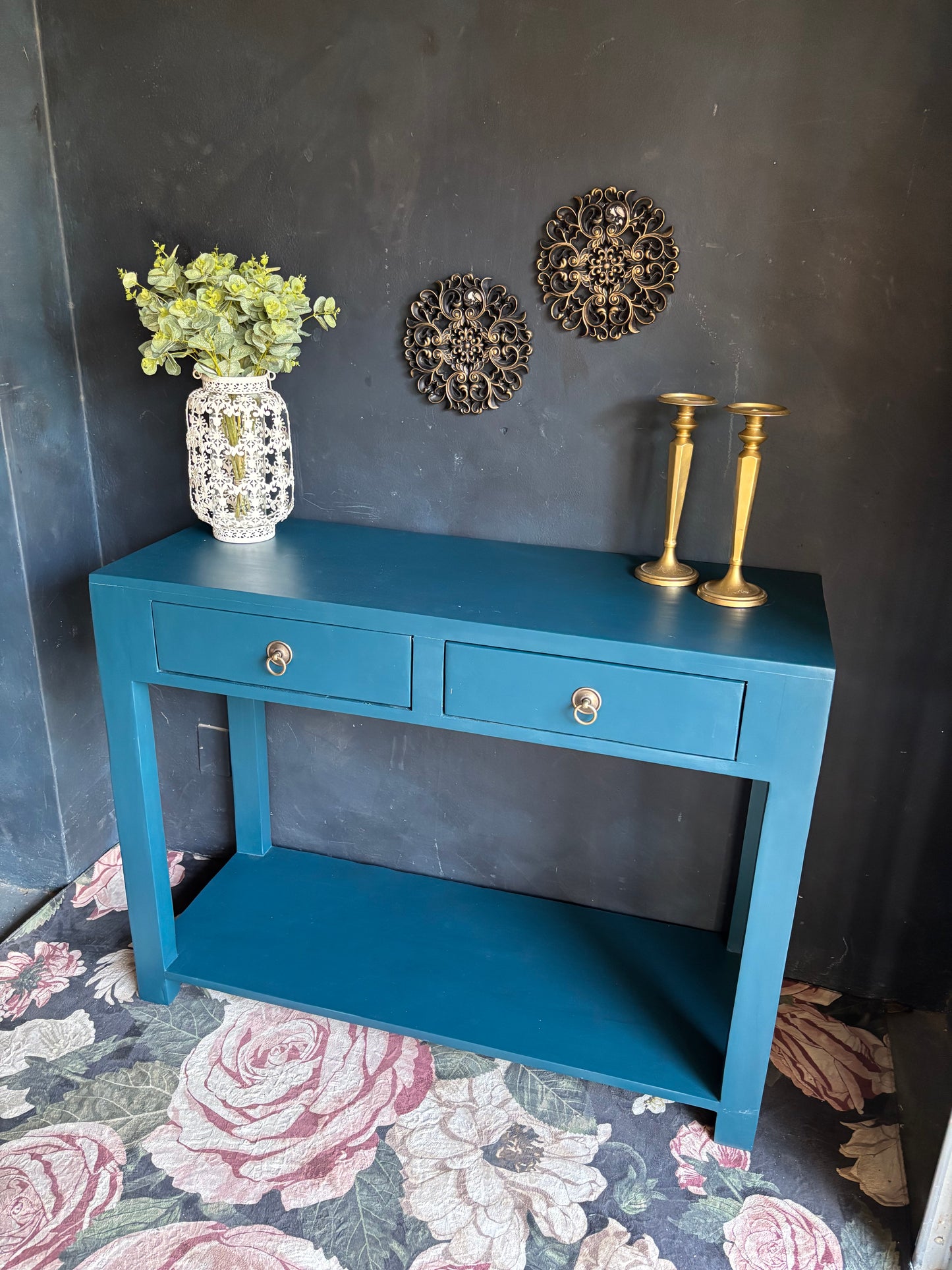 Vibrant Teal Two-Drawer Server/Console Tqble