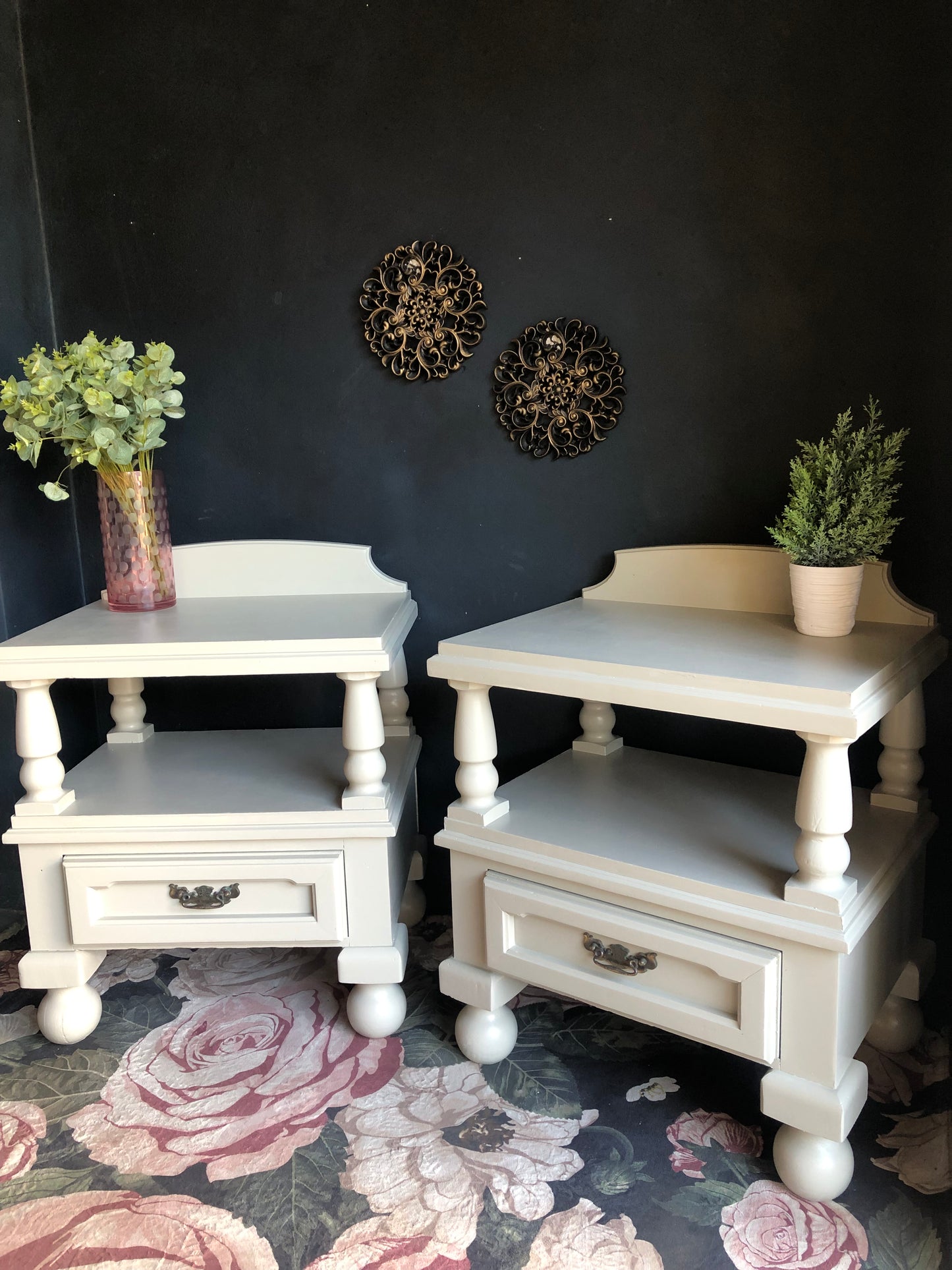 Vintage Beige Bedside Tables (Set of 2)