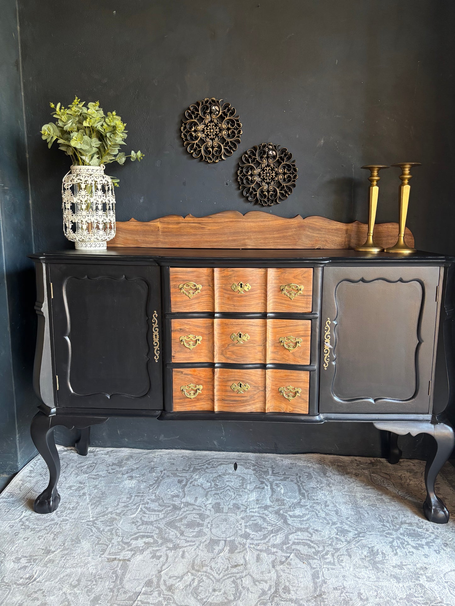 Black Vintage Sideboard with Curved Legs