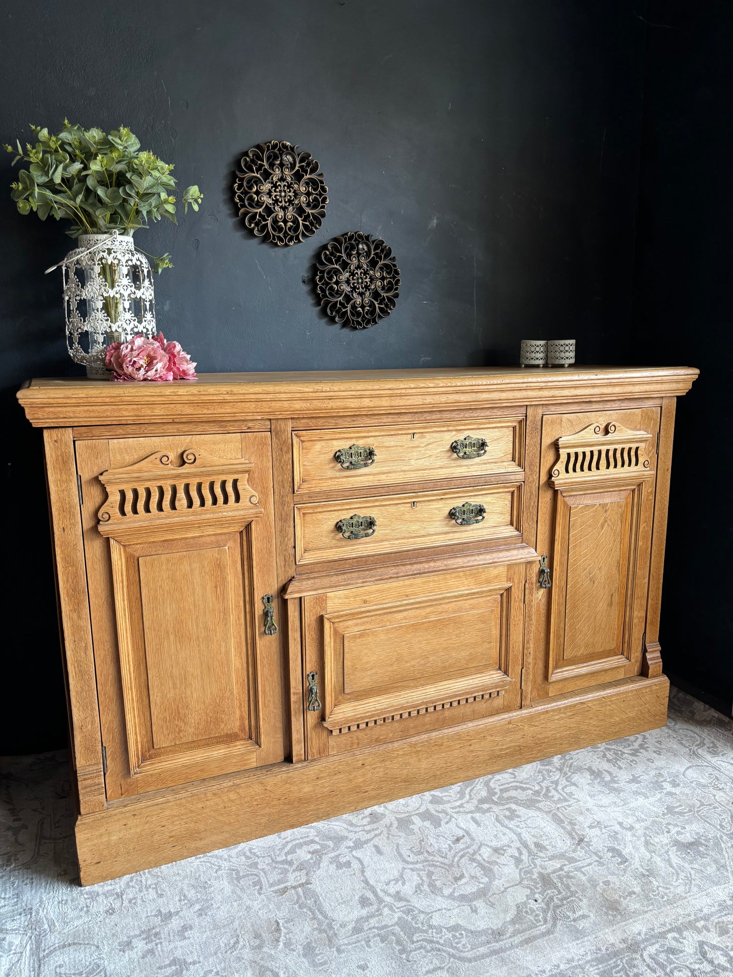 Solid Oak Sideboard with Carved Detail