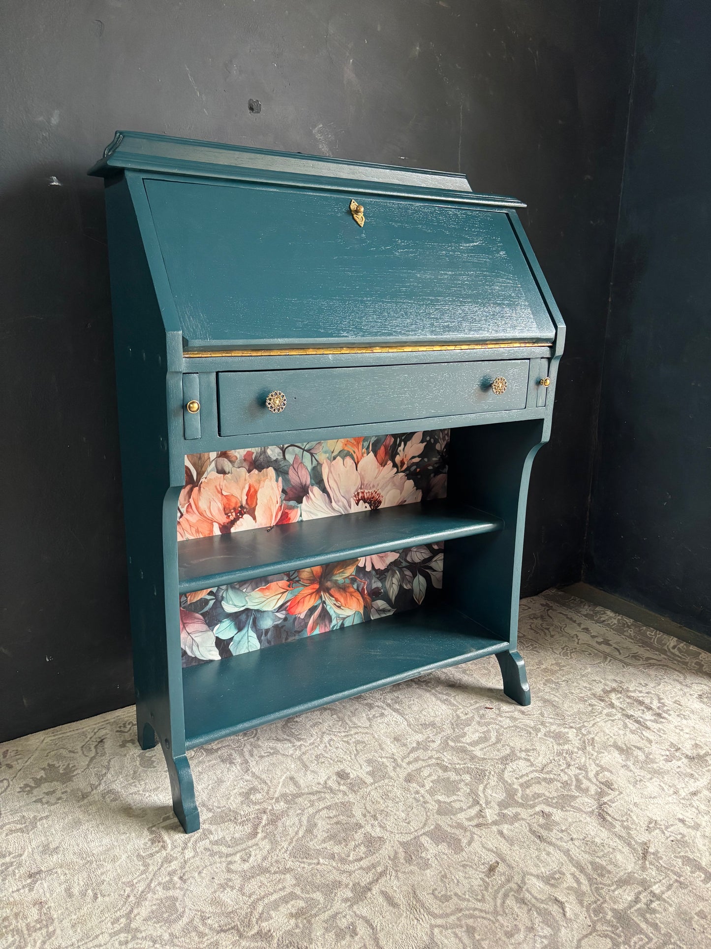 Teal Drop Front Writing Bureau