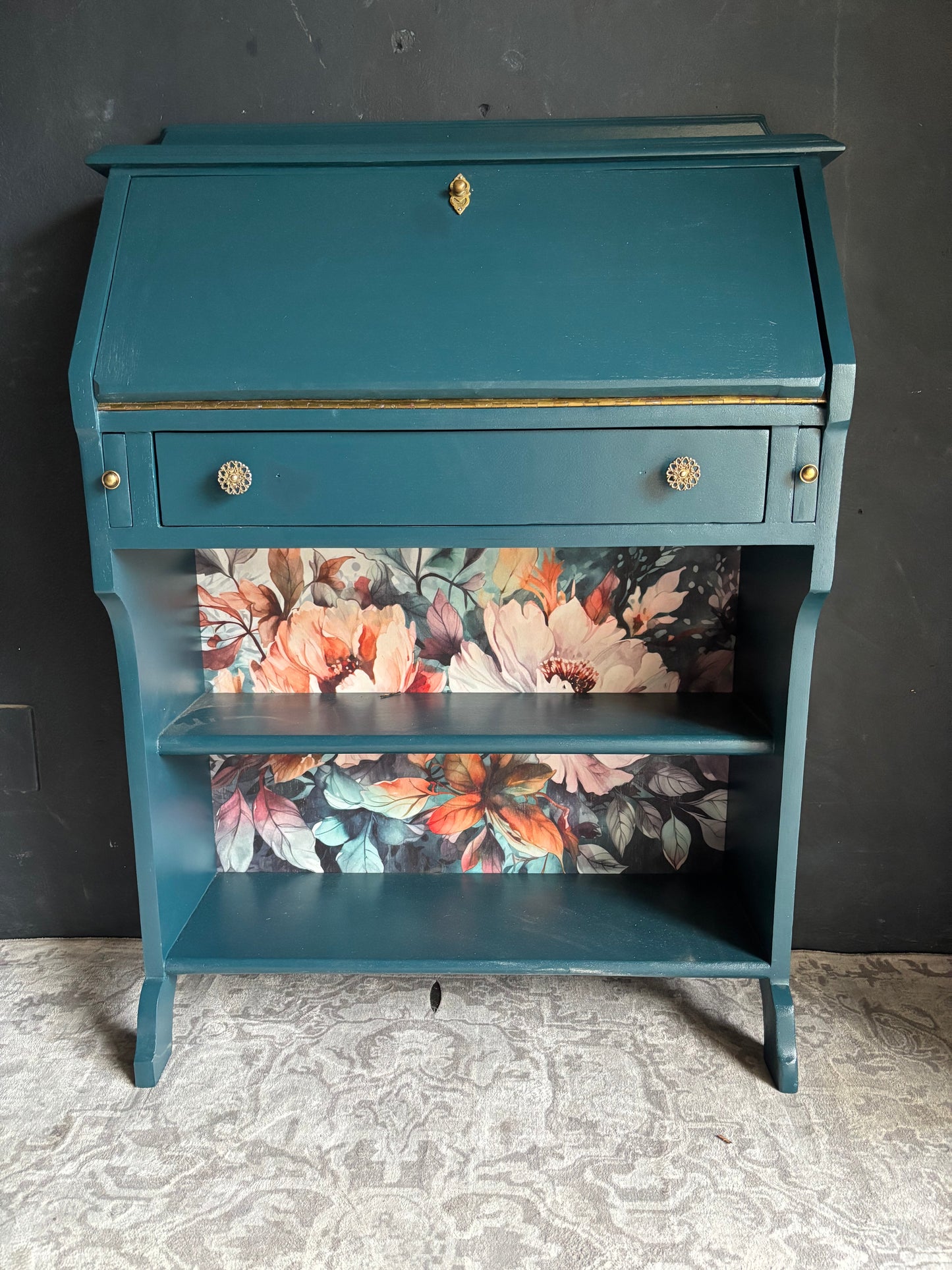 Teal Drop Front Writing Bureau