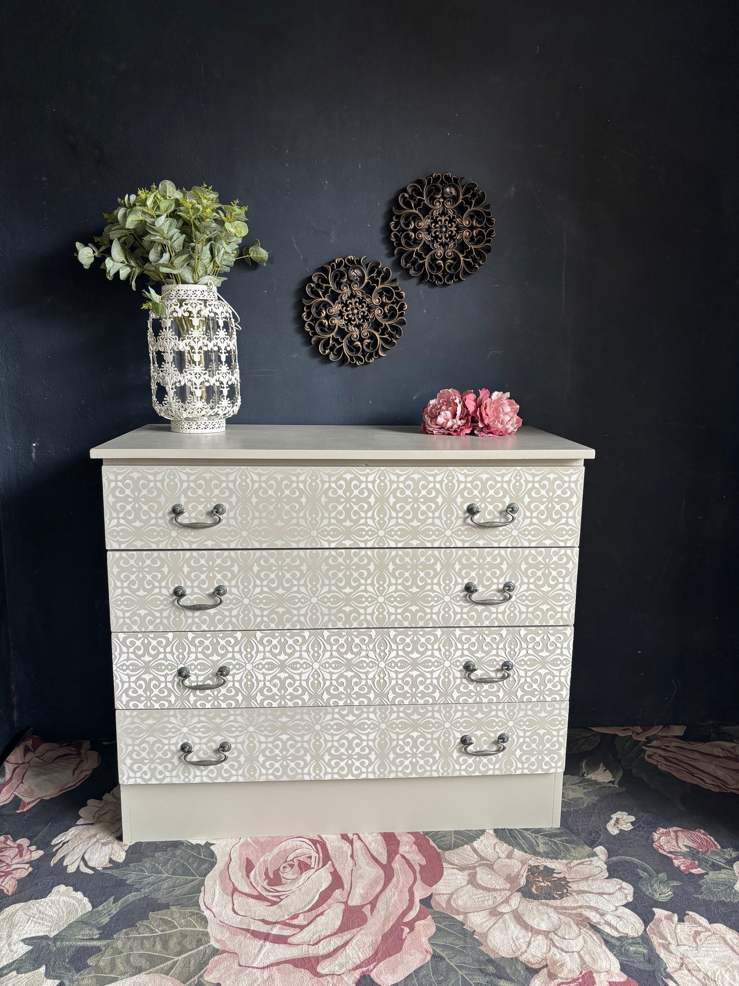 Soft Neutral Patterned Four Drawer Chest