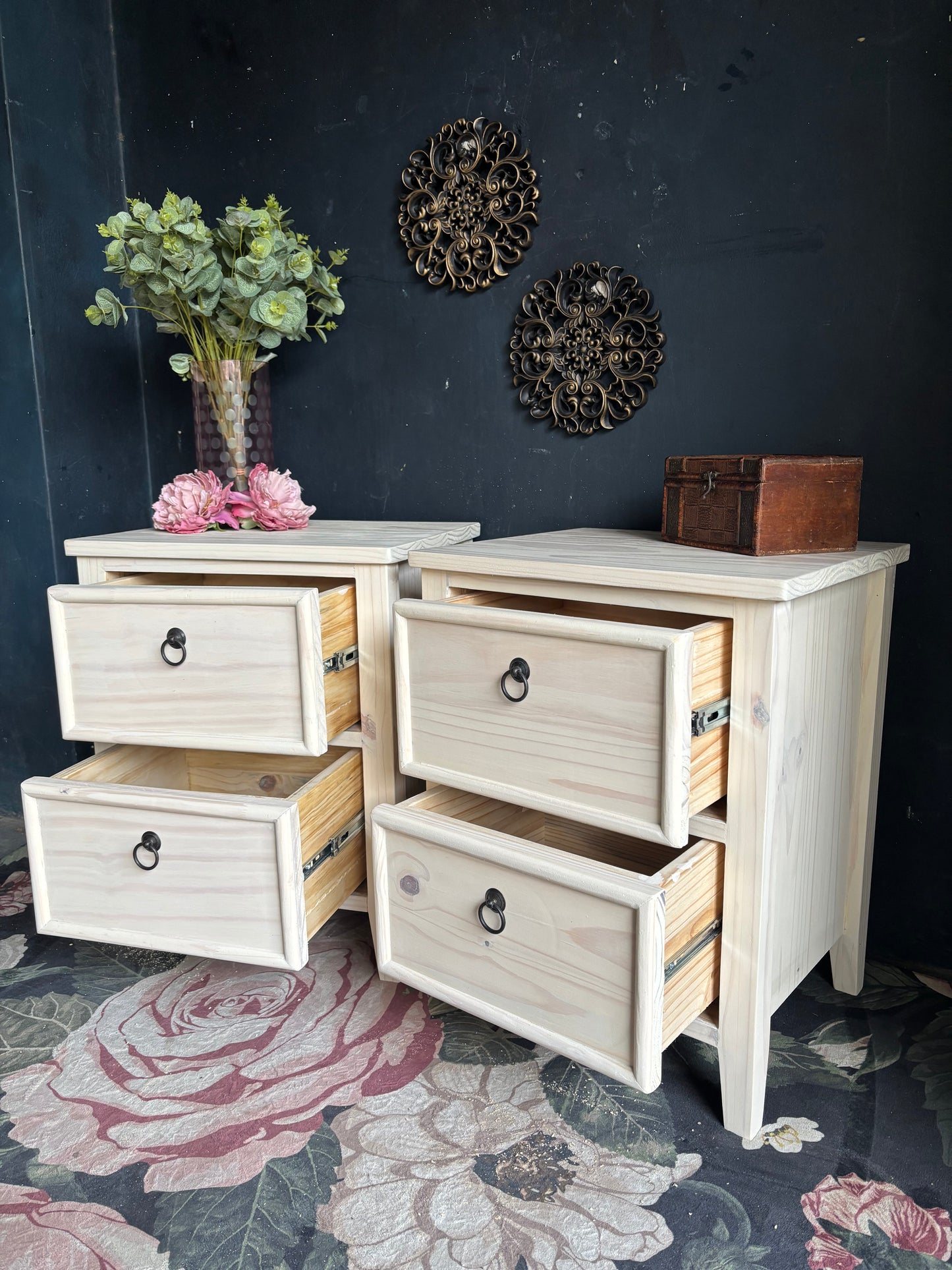 Hampton White Washed Bedside Tables (selling as a pair)