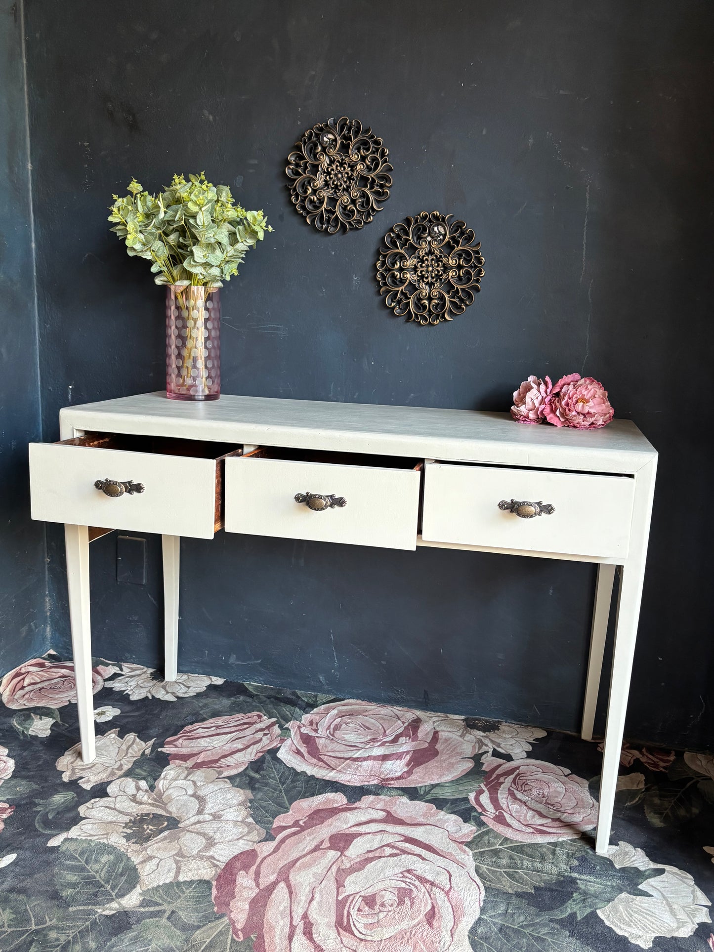Beige Three-Drawer Console Table