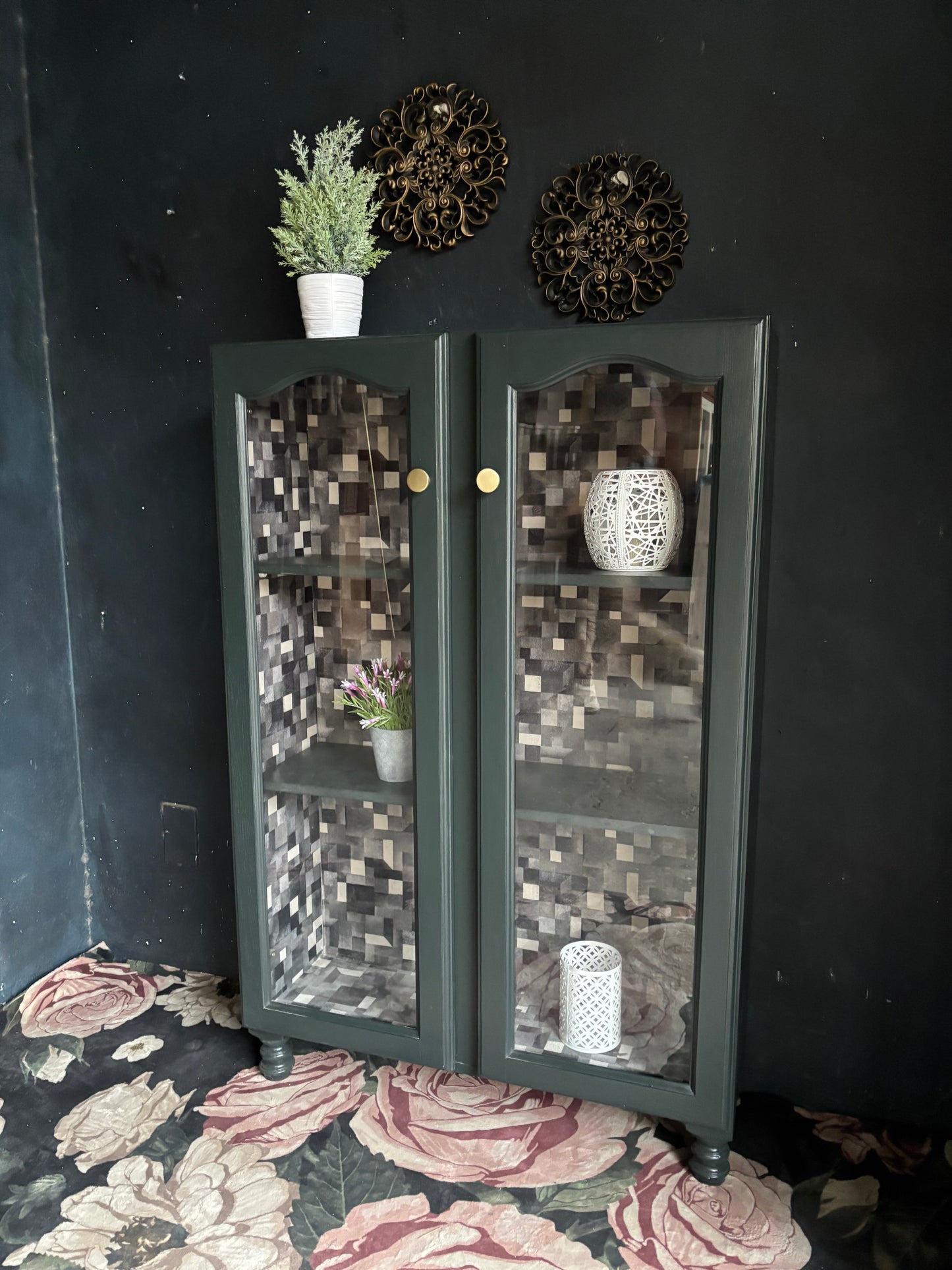 Forest Green Glass Display Cabinet