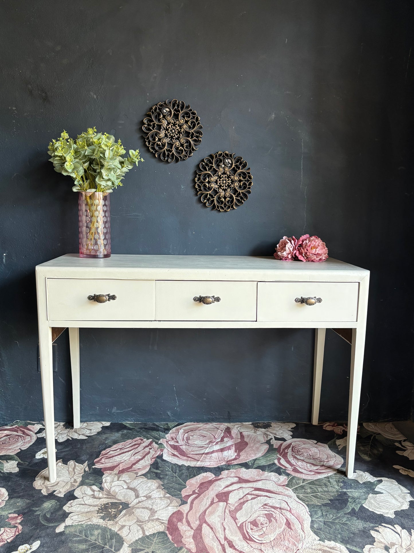 Beige Three-Drawer Console Table