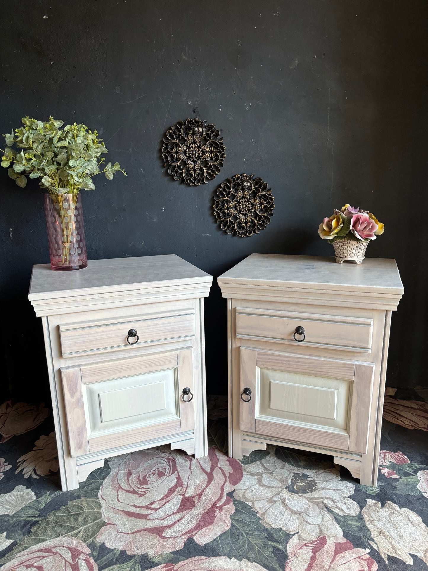 Pine Bedside Tables with Drawer and Cupboard