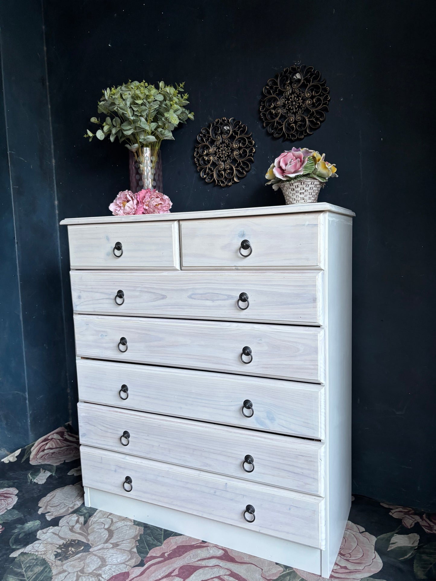 Heritage Whitewashed Pine 7-Drawer Tall Chest