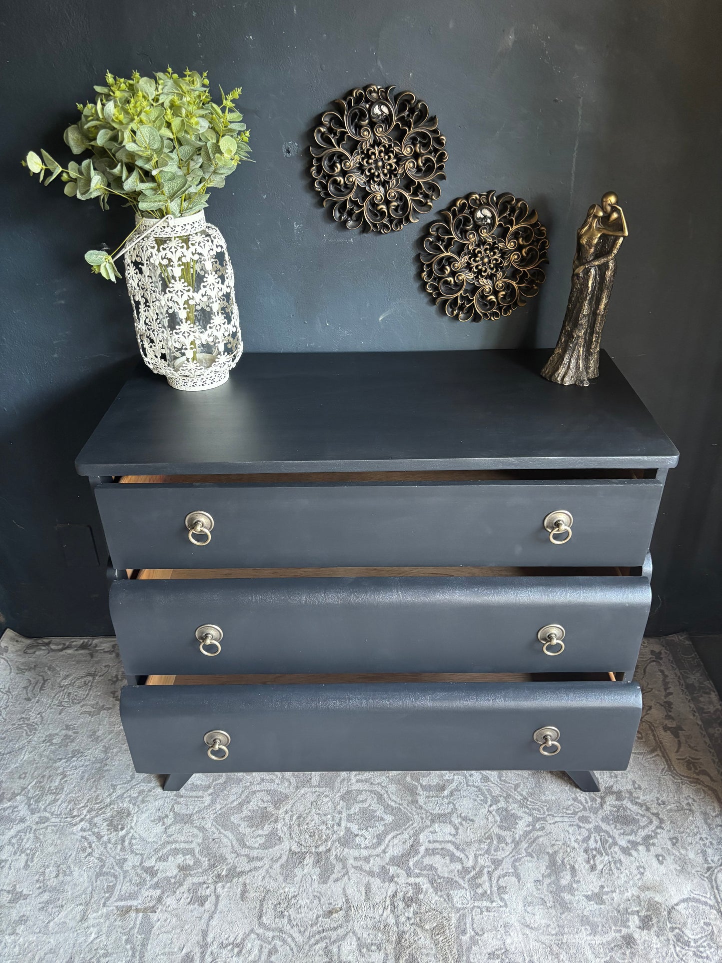 Navy 3 Drawer Chest with Brass Ring Handles