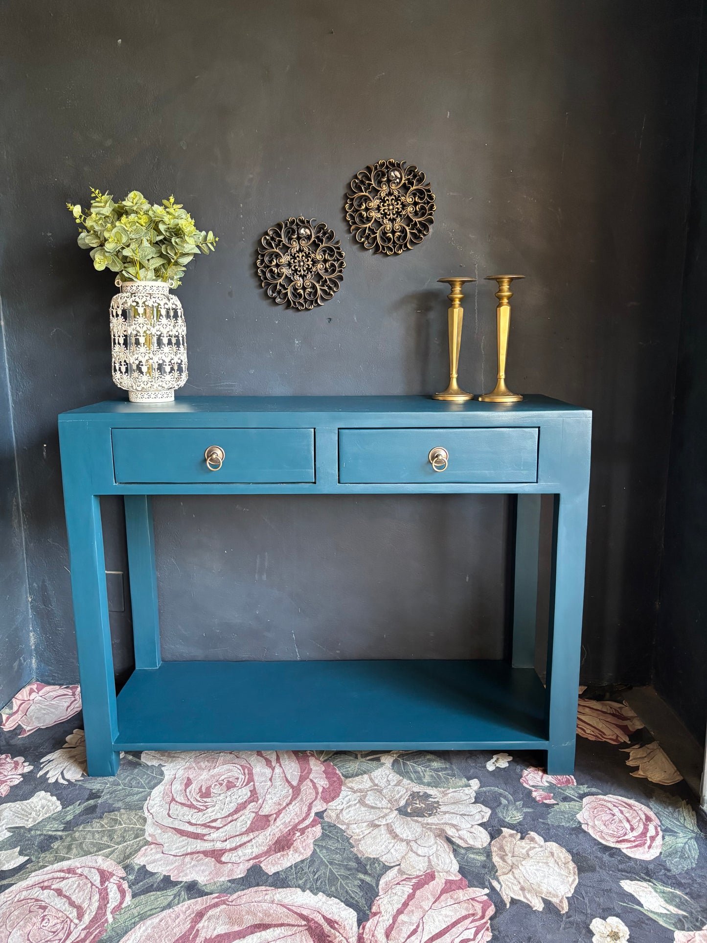 Vibrant Teal Two-Drawer Server/Console Tqble